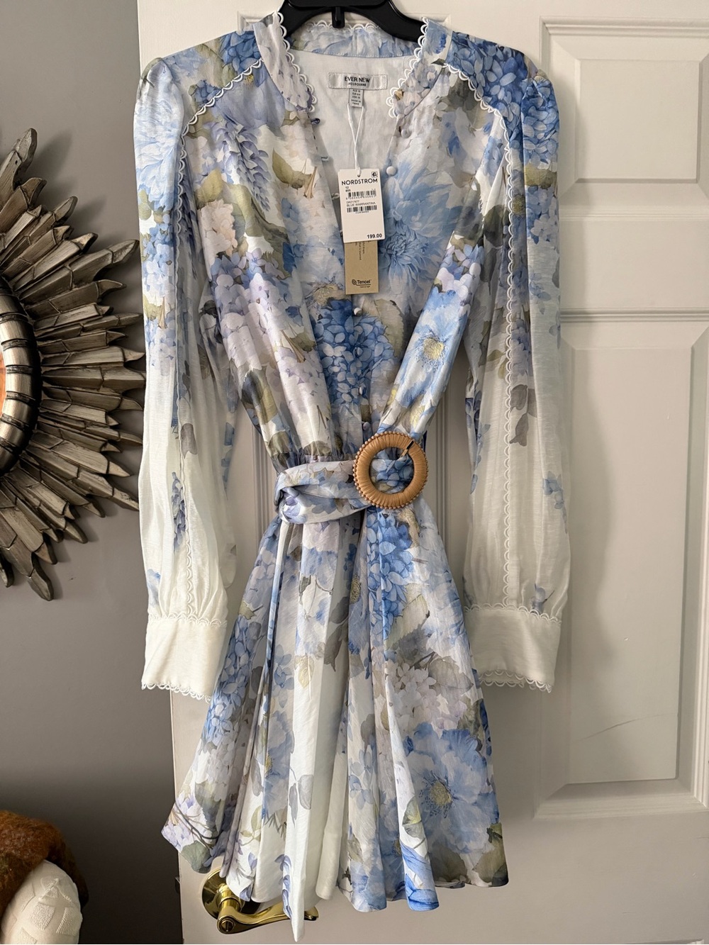 Ever New Vienna Lace Trim Belted Long Sleeve Shirtdress size 12